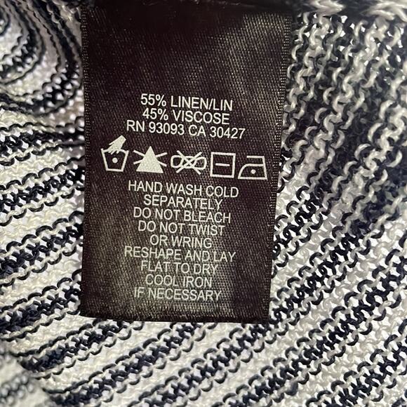 NIC+ZOE Blue White Stripe Linen Sweater Top Artsy Sheer Coastal Nautical Preppy - Picture 5 of 5